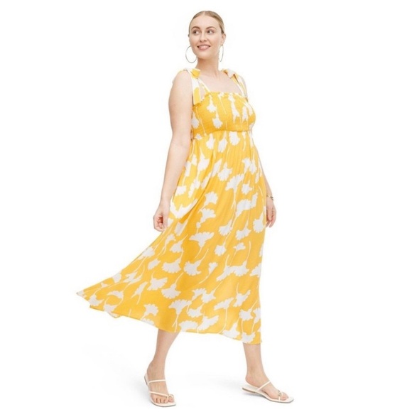 DVF X Target Women's Smocked Tie Strap Ginkgo Yellow Midi Dress 1X NWOT - Picture 4 of 7